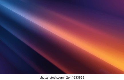 Fundo abstrato gradiente com transições suaves de cores. Listras diagonais de tons azul-violeta, rosa-vermelho e laranja, suavemente se fundindo, criam uma sensação de raios de luz, movimento e profundidade.