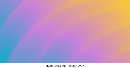 Gradient abstract background with smooth curved transitions. Bright shades of pink, blue, violet, and yellow create a neon glowing effect. Minimalist and stylish background for modern design.