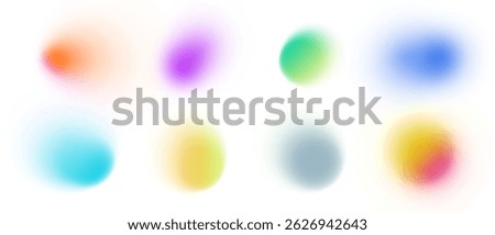 Gradient abstract background with vibrant colors blue, green, yellow, pink and red. Soft blur neon glow grainy texture. Fluid iridescent shapes with translucent modern geometric patterns.