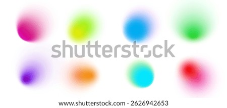 Gradient abstract background with vibrant colors blue, green, yellow, pink and red. Soft blur, neon glow and grainy texture. Fluid translucent shapes with ombre effect. Trendy Y2K aesthetic.