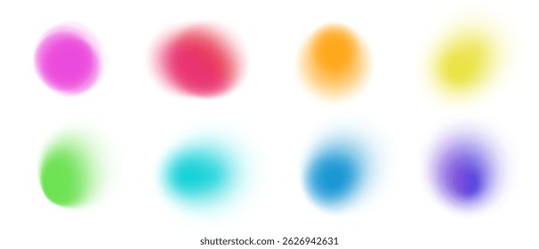 Gradient abstract background with vivid colors blue, green, pink, yellow and red. Soft blur neon glow fluid shapes. Iridescent brutalism with organic modern and digital elements.