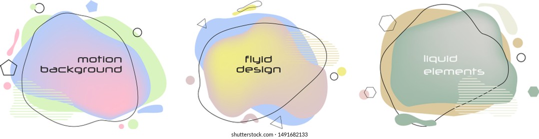 Gradient abstract banners with smooth liquid shapes, geometric shape and lines
