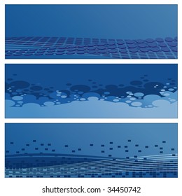 gradient abstract blue banners with spots, waves, squares, bubbles and copy space