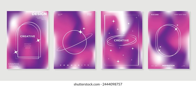 Gradient abstract cover background vector set. Minimalist style cover template with geometric shapes, frame, colorful and liquid color. Modern wallpaper design perfect for social media, idol poster.