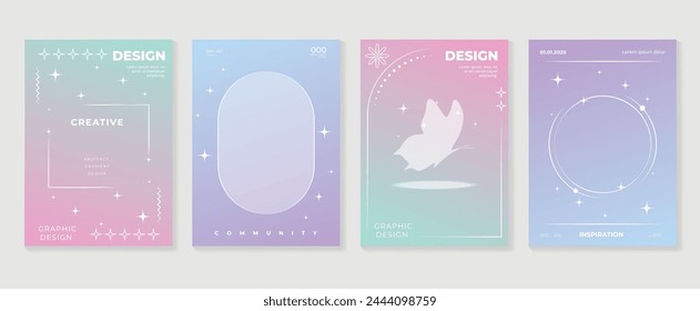 Gradient abstract cover background vector set. Minimalist style cover template with geometric shapes, frame, colorful and liquid color. Modern wallpaper design perfect for social media, idol poster.