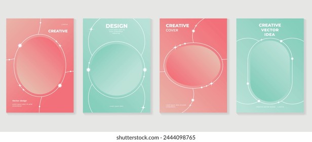 Gradient abstract cover background vector set. Minimalist style cover template with geometric shapes, frame, colorful and liquid color. Modern wallpaper design perfect for social media, idol poster.