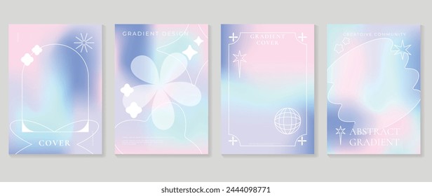 Gradient abstract cover background vector set. Minimalist style cover template with geometric shapes, frame, colorful and liquid color. Modern wallpaper design perfect for social media, idol poster.