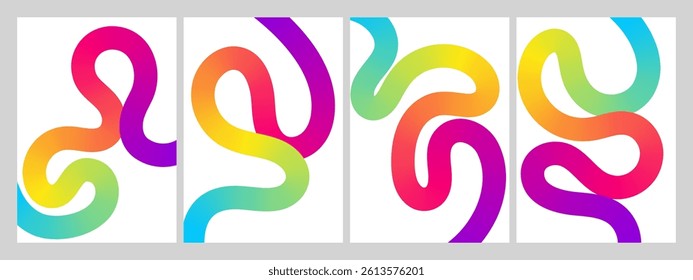 Gradient abstract designs with 3D smooth color lines on white background, creative vector posters, cards