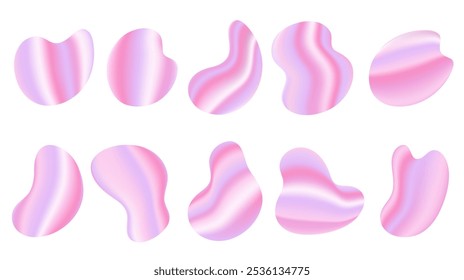 Gradient abstract free form shapes. Collection of holographic elements. Abstract futuristic shapes.