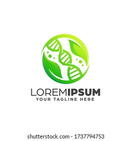 Gradient Abstract Genetics Leaf Logo Design Template