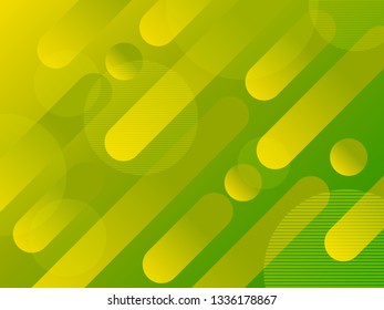 Gradient abstract geometric background with spherocylinder (capsule shape) and circle in yellow-green colors. For wallpaper, background, backdrop, printed, or web design artwork. Vector illustration.