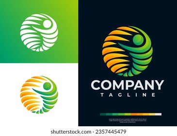 Diseño del logotipo físico del sol humano abstracto degradado