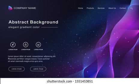 Gradient abstract landing page with dark and colorful space wave background, gradient light wave