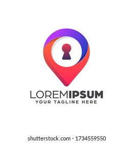 Gradient Abstract Lock Point Logo Design Template 