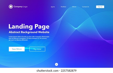 Gradient abstract wave background. Landing Page. Template for websites or apps. Modern design. Digital frequency track equalizer. Colorful shiny wave line. Curved wavy line smooth stripe. Vector style