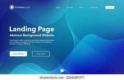 Abstrakter abstrakter Wellenhintergrund. Landing Page. Vorlage für Websites oder Apps. Modernes Design. Digital Frequency Track Equalizer. Blaue glänzende Wellenlinie. Gekochtes gewelltes, glattes Band. Vektorstil