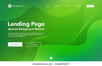 Fondo de onda abstracta de degradado. Landing Page. Plantilla para sitios web o aplicaciones. Diseño moderno. Ecualizador de pista de frecuencia digital. Línea verde brillante. Banda suave de la línea ondulada curva. Estilo de vector