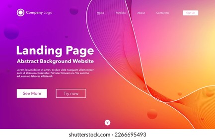 Gradient abstract wave background. Landing Page. Template for websites or apps. Modern design. Digital frequency track equalizer. Orange shiny wave line. Curved wavy line smooth stripe. Vector style