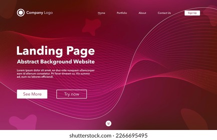 Gradient abstract wave background. Landing Page. Template for websites or apps. Modern design. Digital frequency track equalizer. Crimson shiny wave line. Curved wavy line smooth stripe. Vector style