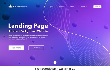 Gradient abstract wave background. Landing Page. Template for websites with bubble. Modern design. Digital track equalizer. Purple shiny wave line. Curved wavy line smooth stripe. Vector style