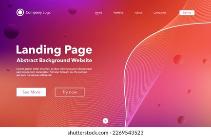 Gradient abstract wave background. Landing Page. Template for websites with bubble. Modern design. Digital track equalizer. Pink and red shiny wave line. Curved wavy line smooth stripe. Vector style