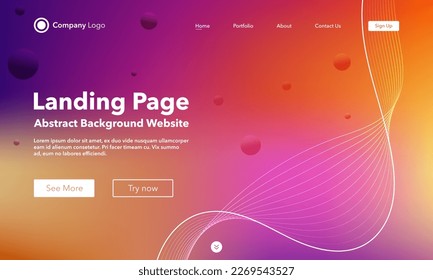 Gradient abstract wave background. Landing Page. Template for websites with bubble. Modern design. Digital track equalizer. Orange and pink shiny wave line. Curved wavy line smooth stripe.Vector style