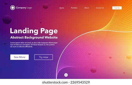 Fondo de onda abstracta de degradado. Landing Page. Plantilla para sitios web con burbuja. Diseño moderno. Ecualizador de pista digital. Línea violeta y brillante. Banda suave de la línea ondulada curva. Estilo de vector