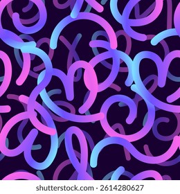Gradient abstract wavy lines in the shape of heart, waves on dark background
