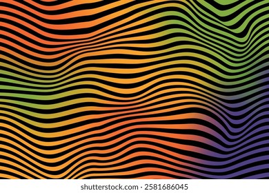  gradient abstract wavy lines, Twisted and distorted vector texture in trendy retro psychedelic style.