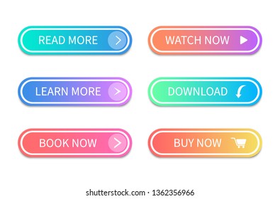 Gradient action buttons. Modern style buttons. Web buttons. Vector illustration.