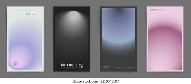 Gradient aesthetic art modern story cover design collection. Social post or stories template set layouts with blurred digital gradient. Vector science, x-ray a4 background. Black, white, pink colors.