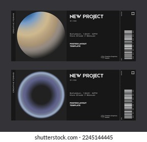 Gradient aesthetic art modern ticket design collection. Template set layouts with blurred digital gradient.