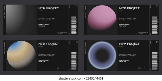 Gradient aesthetic art modern ticket design collection. Template set layouts with blurred digital gradient.