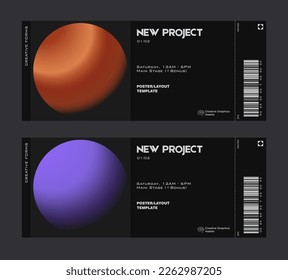 Gradient aesthetic art modern ticket design collection. Template set layouts with blurred digital gradient.