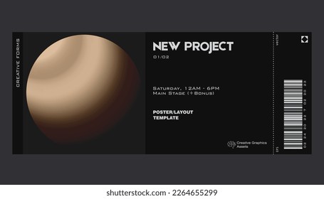 Gradient aesthetic art modern ticket design. Template layout with blurred digital gradient resembling a planet.