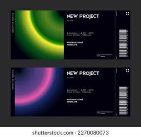 Gradient aesthetic art modern ticket design. Template layout with blurred digital gradient.