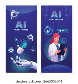 Coleção de banner vertical de assistência médica de IA Gradient