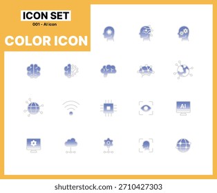 Coleção de ícones de cores da tecnologia AI Gradient