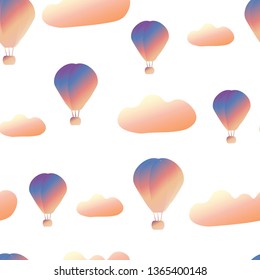 gradient air balloon travel seamless vector pattern. Concept for textile, invitation, print, web design, wallpaper