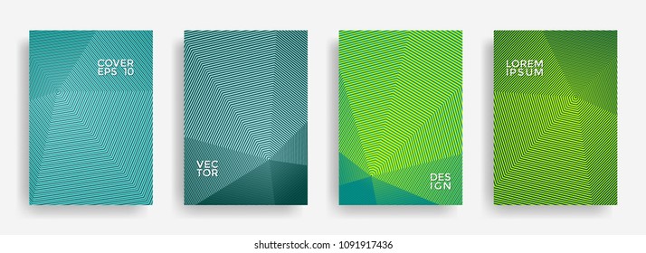 Gradient annual report design vector collection. Gradient halftone grid texture cover page layout templates set. Report covers geometric design, business booklet pages corporate backgrounds.