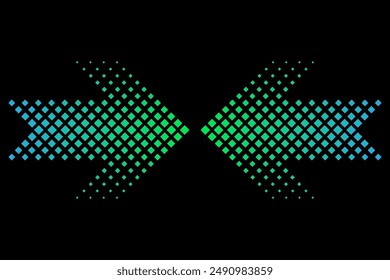 Gradient arrow design. Pixelated arrow graphic. Green blue vector. Geometric arrow symbol.