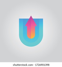 gradient arrow and U initial logo concept