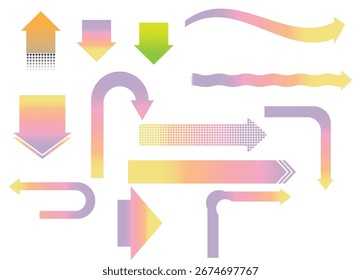 setas de gradiente, efeito de meio-tom, ponteiros coloridos, conjunto de vetores, sinais de direção, setas onduladas, padrões pontilhados, formas abstratas, ícones de navegação, design moderno, transição suave e arte digital.eps