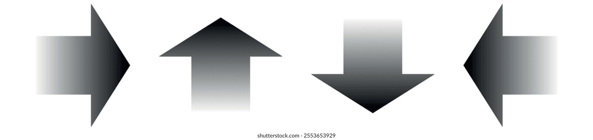 Gradient arrows icon set isolated on transparent background. Various packaging symbols. Motion pointers. Flat style logos. Information pointers. Wayfinding directions. Modern simple vector arrows