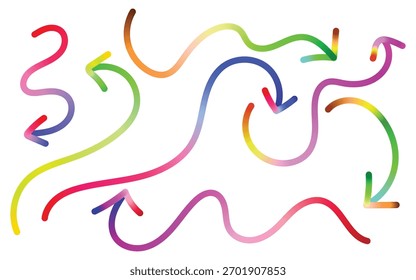 Gradient arrows point in different directions with vibrant colors against a white background suggesting choices and movement representing abstract concepts like progress and innovation.