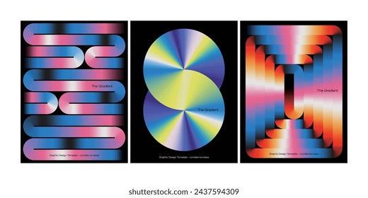 Gradient artwork vector poster template set bold line flow gradient graphic design circle art useful Ideal for framed poster print web covers aesthetic background abstract print paper Intense