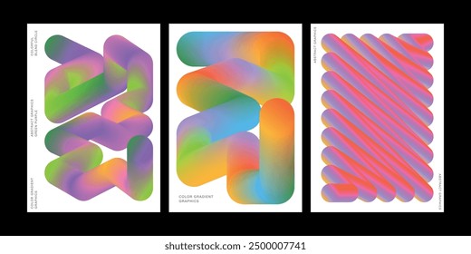 Gradient artwork vector poster template set gradient graphic design circle moving zigzag bold line art useful Ideal for framed poster print web covers aesthetic background abstract print paper modern