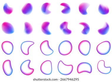 Gradient aura, grain neon blob with noise effect PNG vector illustration. Abstract color watercolor blur mesh shape on white background.