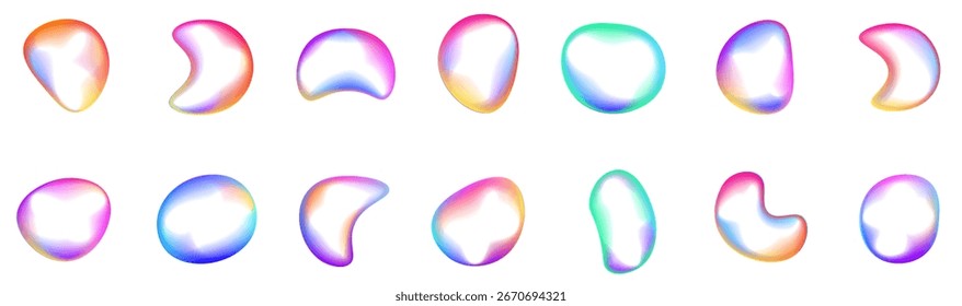 Aura de gradiente, bolha de neon de grão com efeito de ruído PNG ilustração vetor. Abstrato cor aquarela borrar forma de malha no fundo branco.