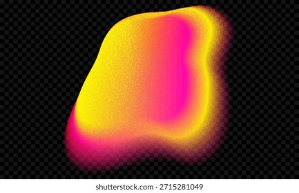 Forma de aura degradada en color rosa y amarillo. Textura Abstractas de desenfoque y ruido con la paleta de gradación de la puesta del sol. Icono de neón granulado y2k. Figura iridiscente sobre fondo transparente negro. Ombre fluorescente.